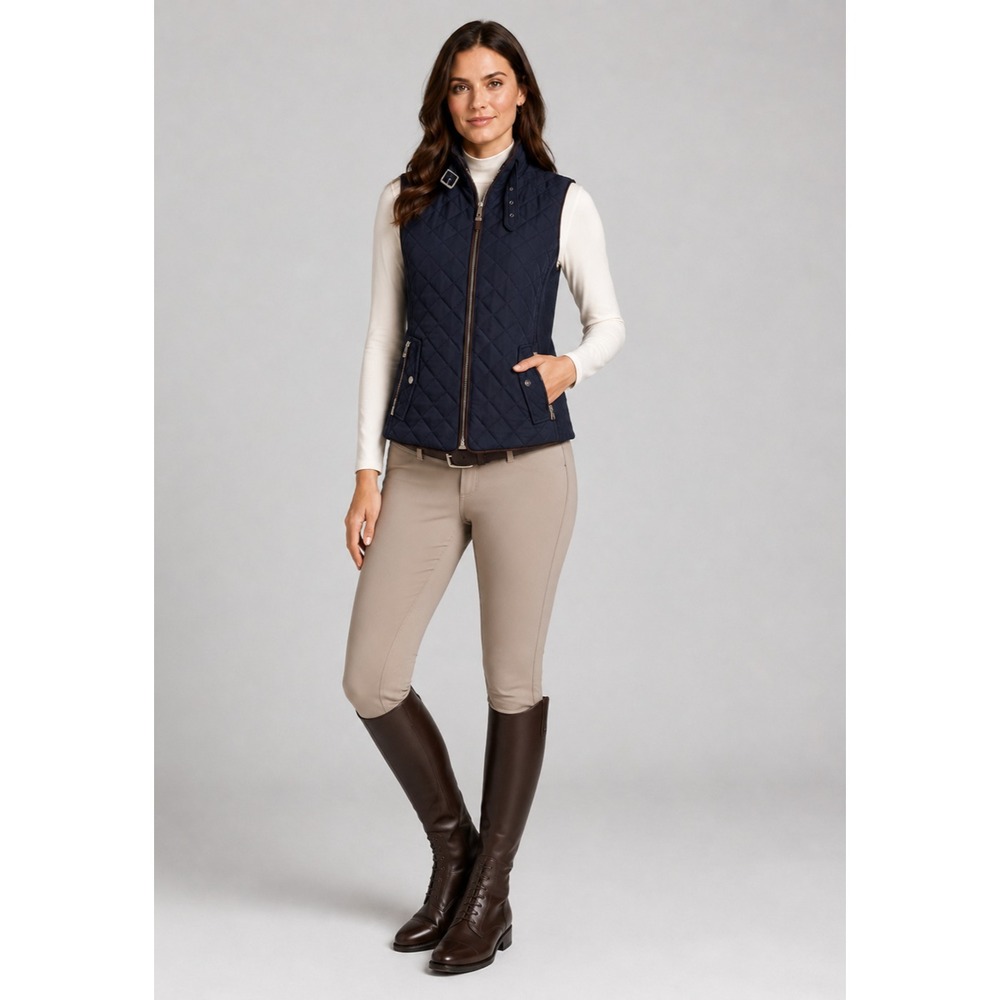 Zara Quilted Vest Womens XS Black Gold Polyester Equestrian Style Zip Pockets